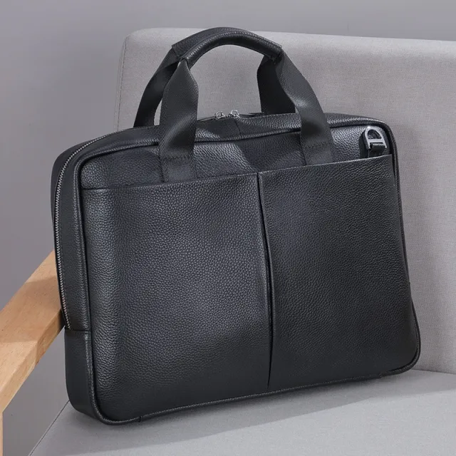 Genuine Leather Large Capacity Briefcase Men's Horizontal First Layer Cowhide Computer Storage Bag Black - Shop at LoveMi