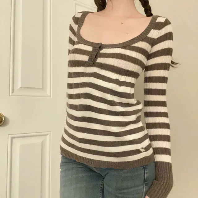 Women's All match Breasted Sunken Stripe Wool Top Brown - Shop at LoveMi
