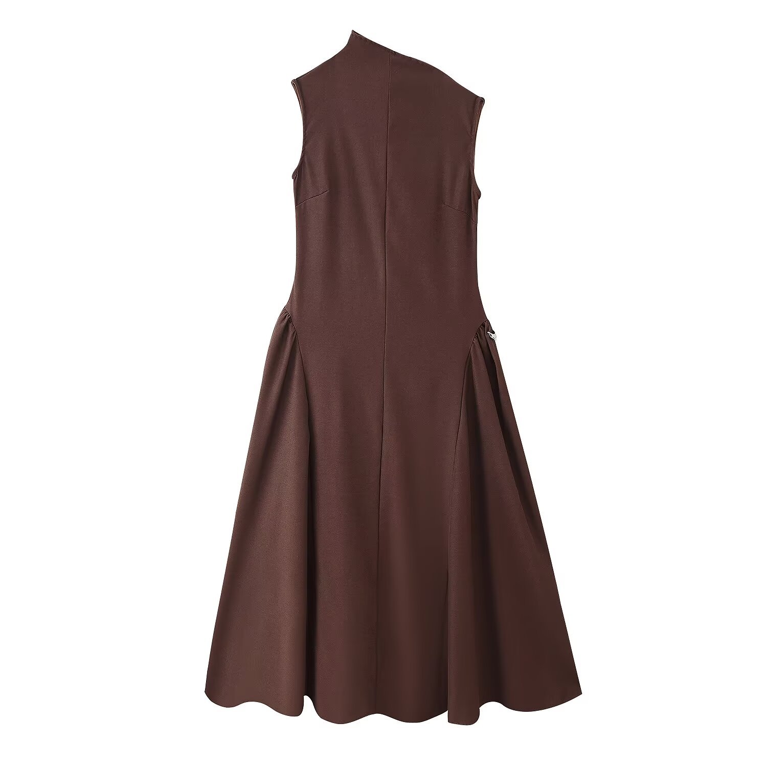 Sleeveless Elegant Midi Skirt Dress Brown - Shop at LoveMi
