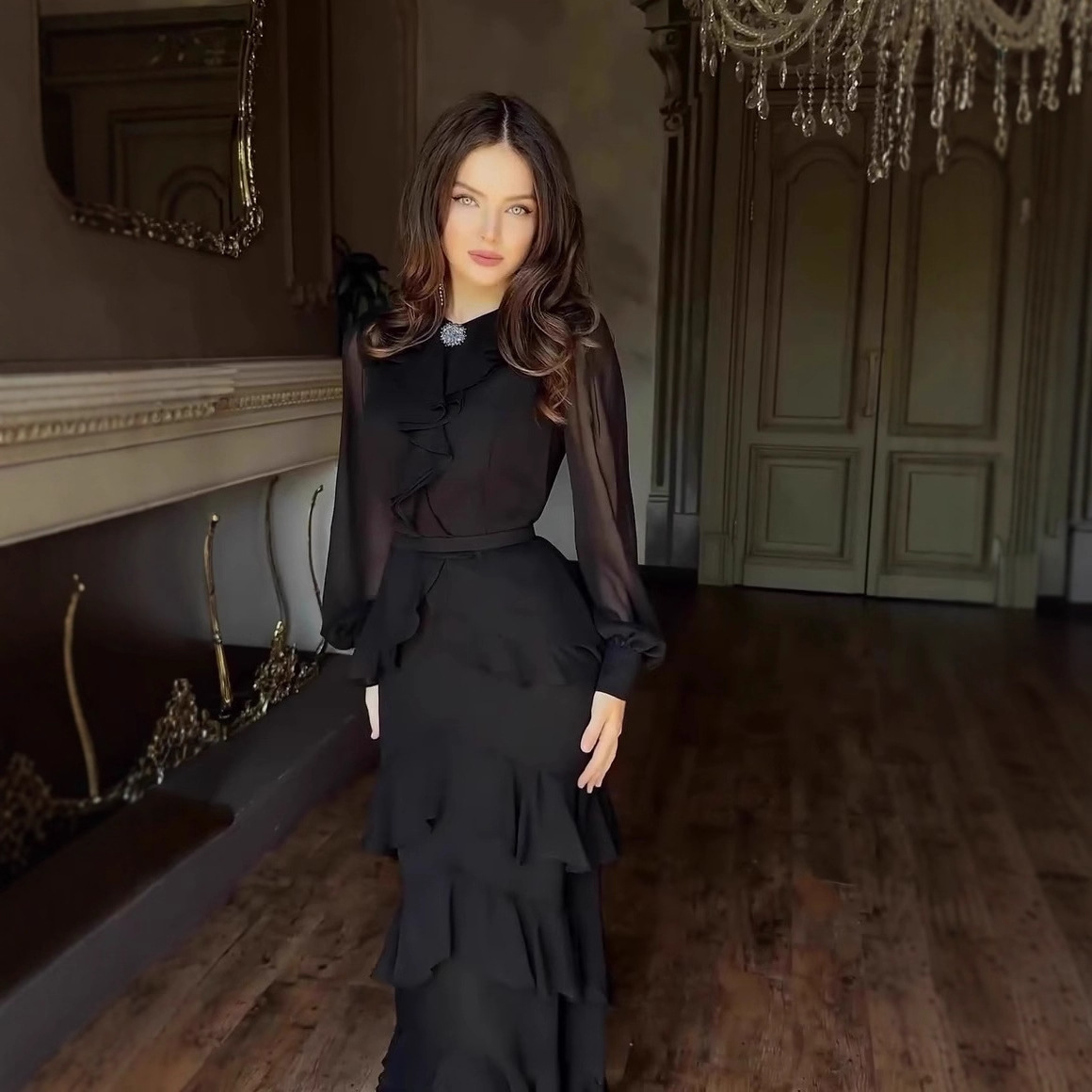 Ruffled Long-Sleeve Maxi Dress, picture 2 of 10
