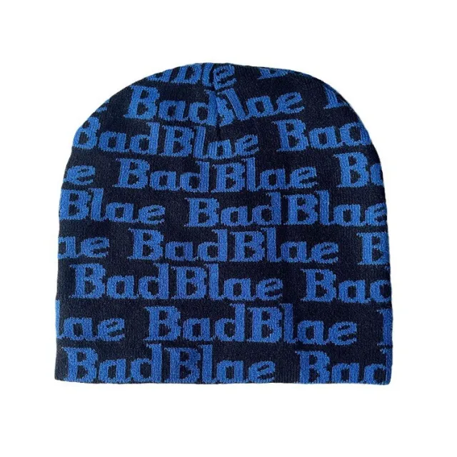 Simple Printed Letter Warm Knitted Hat Blue - Shop at LoveMi