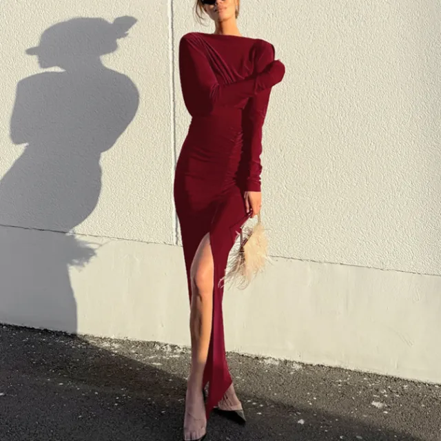 Fashion Elegant Backless Long Sleeve Dress For Women Red - Shop at LoveMi