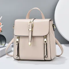 Women's Fashionable All-match Leather Lightweight Western Style Backpack - Apricot - View 1