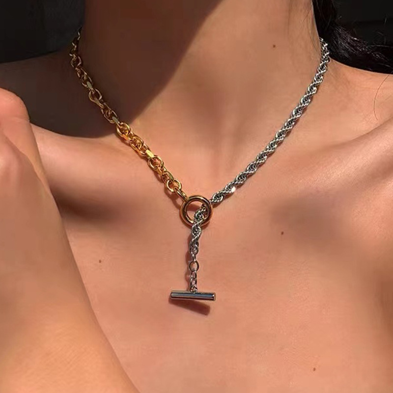 Women's Retro Two-tone Twist Chain Necklace