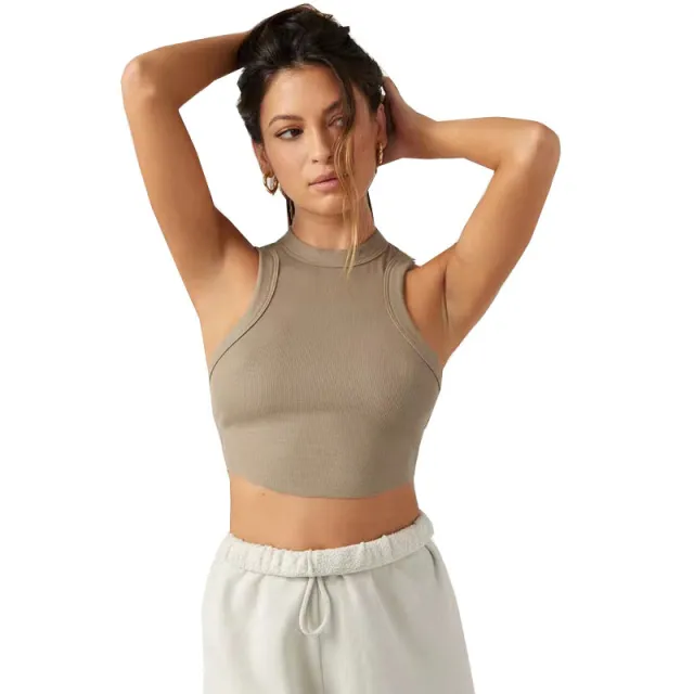 Women's Fitness Yoga Dance Running With Chest Pad Quick drying Top Vest Deep Khaki - Shop at LoveMi