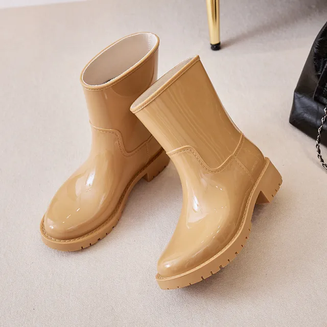 Women's Mid High Tube Fashion Waterproof Shoes Brown - Shop at LoveMi