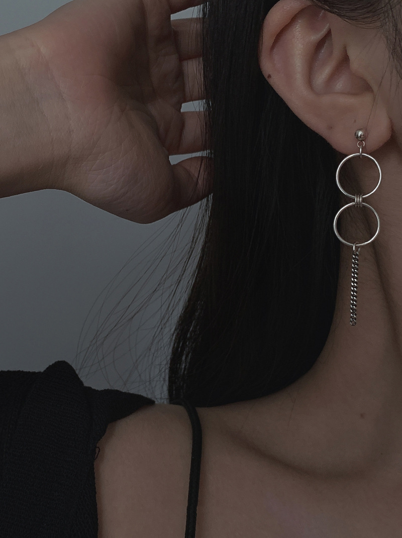 Asymmetric Geometric Ring Chain Earrings