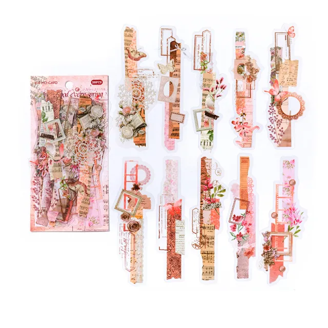 Mocard Long PET Stickers Paper Room Laboratory Series Vintage Plant Flowers Notebook DIY Decorative Materials Wine Red Memory - Shop at LoveMi