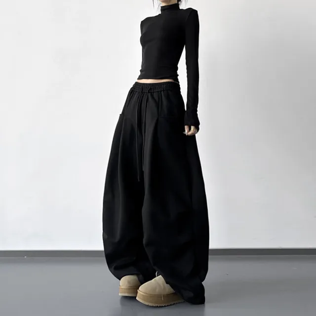 New Autumnwinter Women's White Work Pants With A Designer style Drawstring Black - Shop at LoveMi