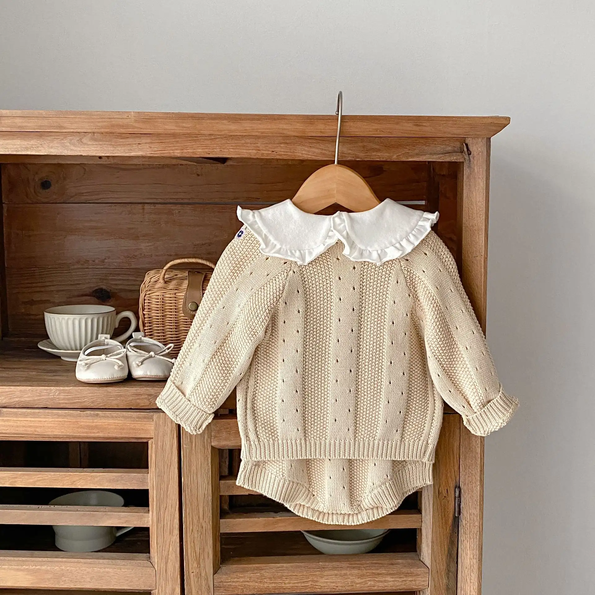 Baby Embroidered Hollow Knitted Coat Romper