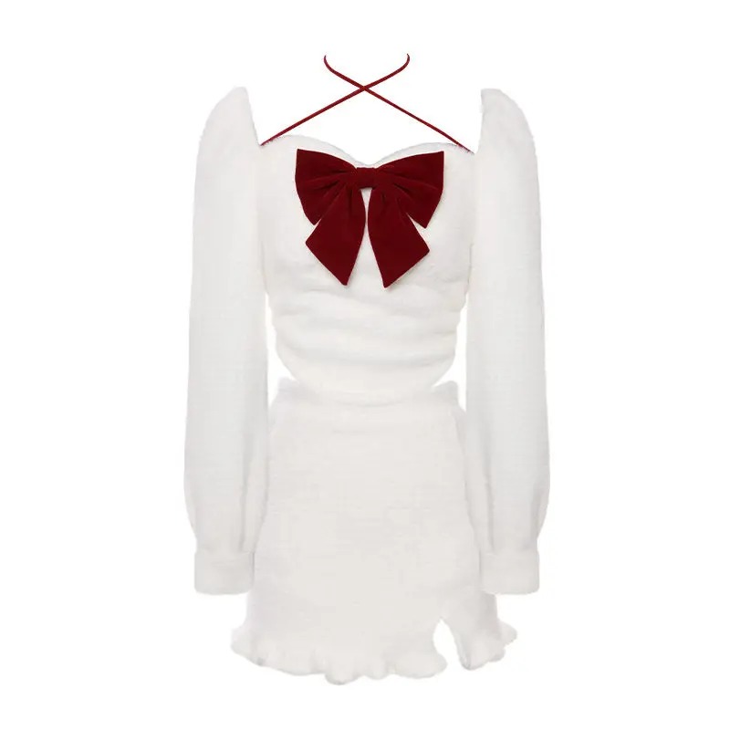 White Bow Top Half Skirt Set For Women Coat Dress - Shop at LoveMi