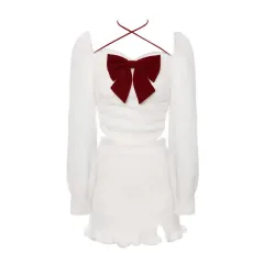 White Bow Top Half Skirt Set For Women - Coat Dress - View 1