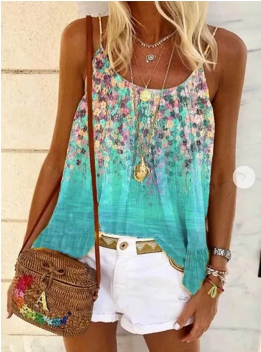 New Printing Loose Cotton Women's Suspender Vest Picture Color Xl - Shop at LoveMi