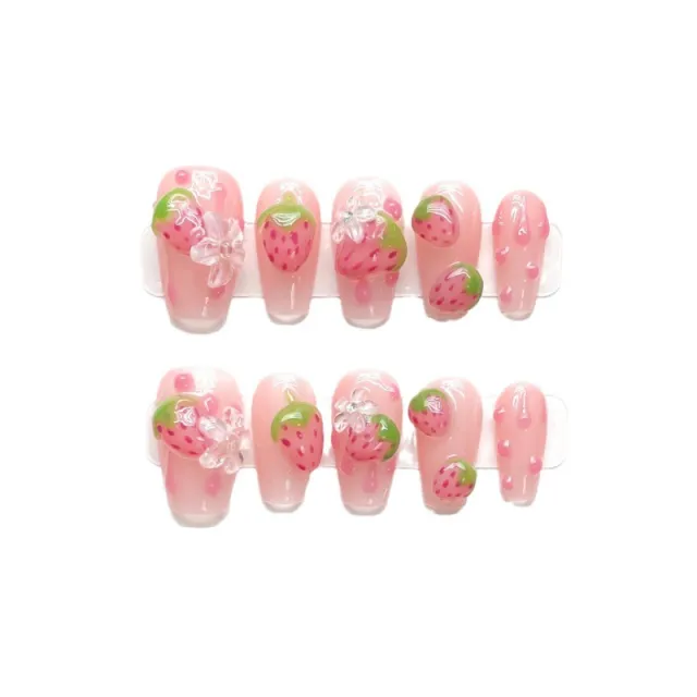 Handmade Strawberry Sweetheart Cute Style Wear Nail Finished Nail Beauty Patch Extra Small Xs - Shop at LoveMi