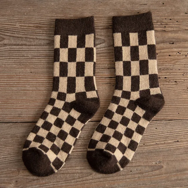 Women's Retro Thickened Socks Thermal Middle Tube Wool Socks Plaid - Shop at LoveMi