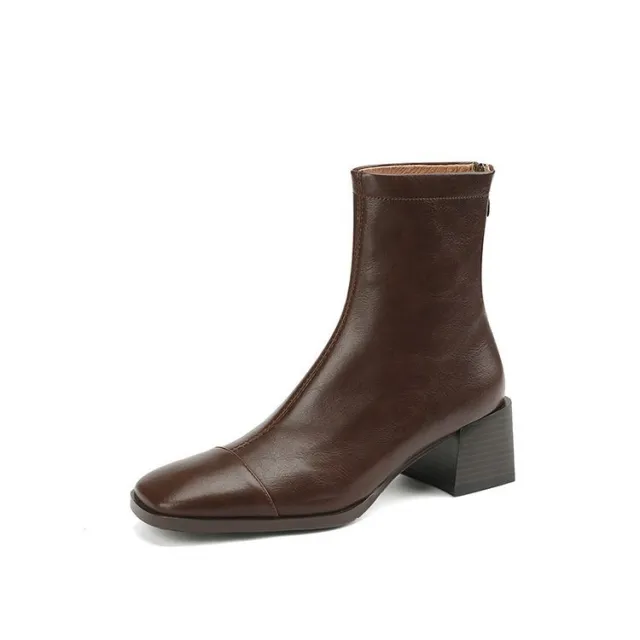 Women's Chunky Heel Short Boots Autumn And Winter French Retro Brown - Shop at LoveMi