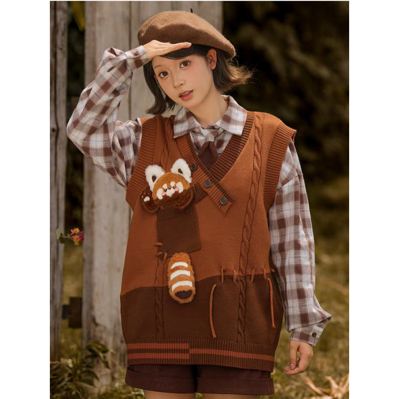 Shirt Knitted Vest Coat Brown Vintage