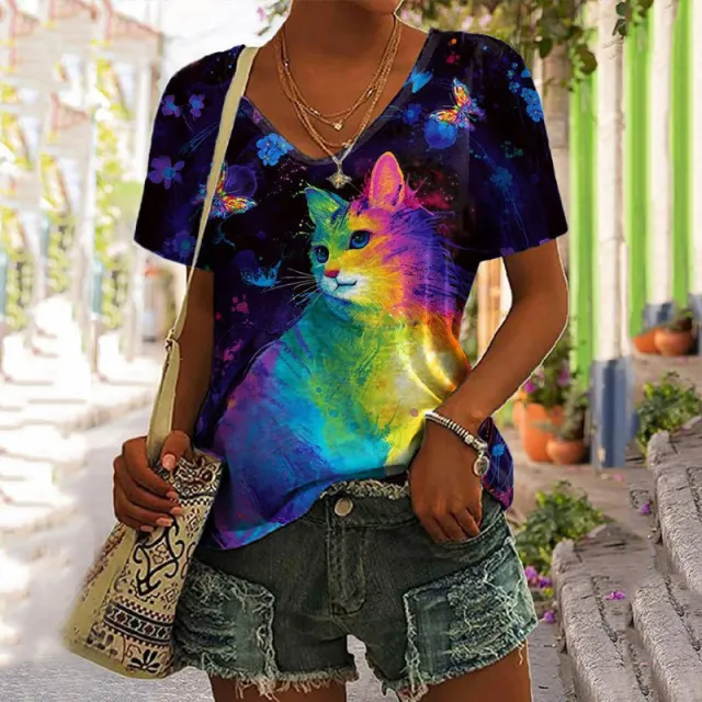 Fashionable 3D Printed Loose Short sleeved Top For Women Jl2281609 S - Shop at LoveMi