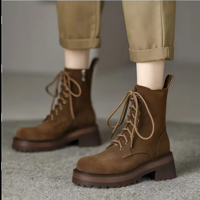 Platform Height increasing Ankle Boots Versatile Short Boots For Petite Women Brown - Shop at LoveMi
