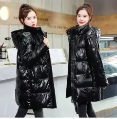 Womens Mid-Length Plus-Size Loose Cotton Padded Jacket In Korean Style - Black - View 1