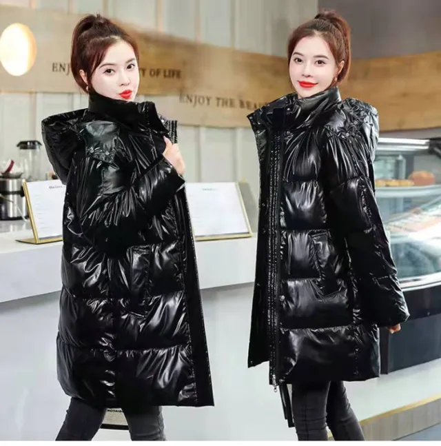 Womens Mid Length Plus Size Loose Cotton Padded Jacket In Korean Style Black - Shop at LoveMi