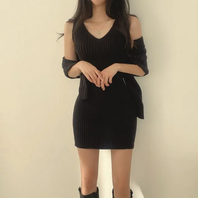 Sweater Cardigan Blouse Slim Vest Dress Gray - Shop at LoveMi