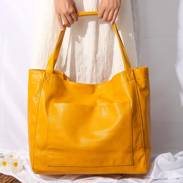 Women's Big Bag Strap Soft Leather Portable Shoulder Yellow - Shop at LoveMi