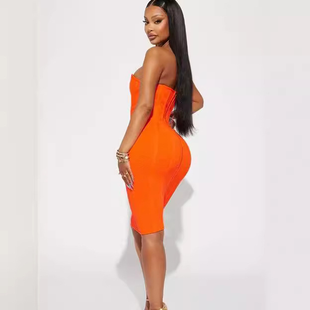 Solid Color Stretch Knitted Sleeveless Tube Top Dress