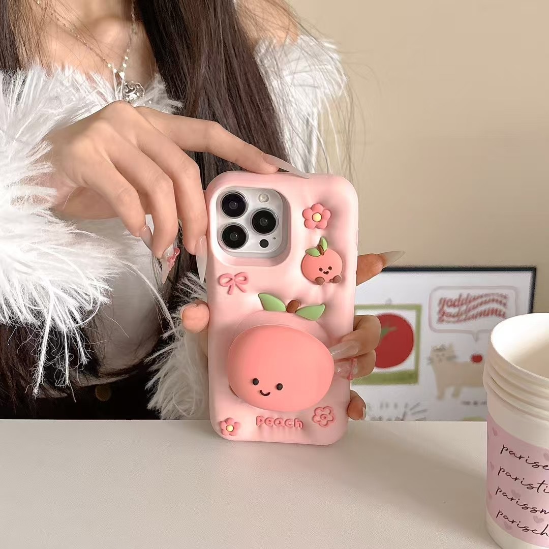 Cute Cartoon Peach Shaped Stand Phone Case Drop Proof Cover 3