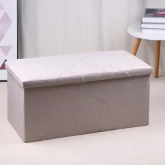 Multi-functional Home Large Size Storage Box Three-seat Storage Stool - Beige - View 1
