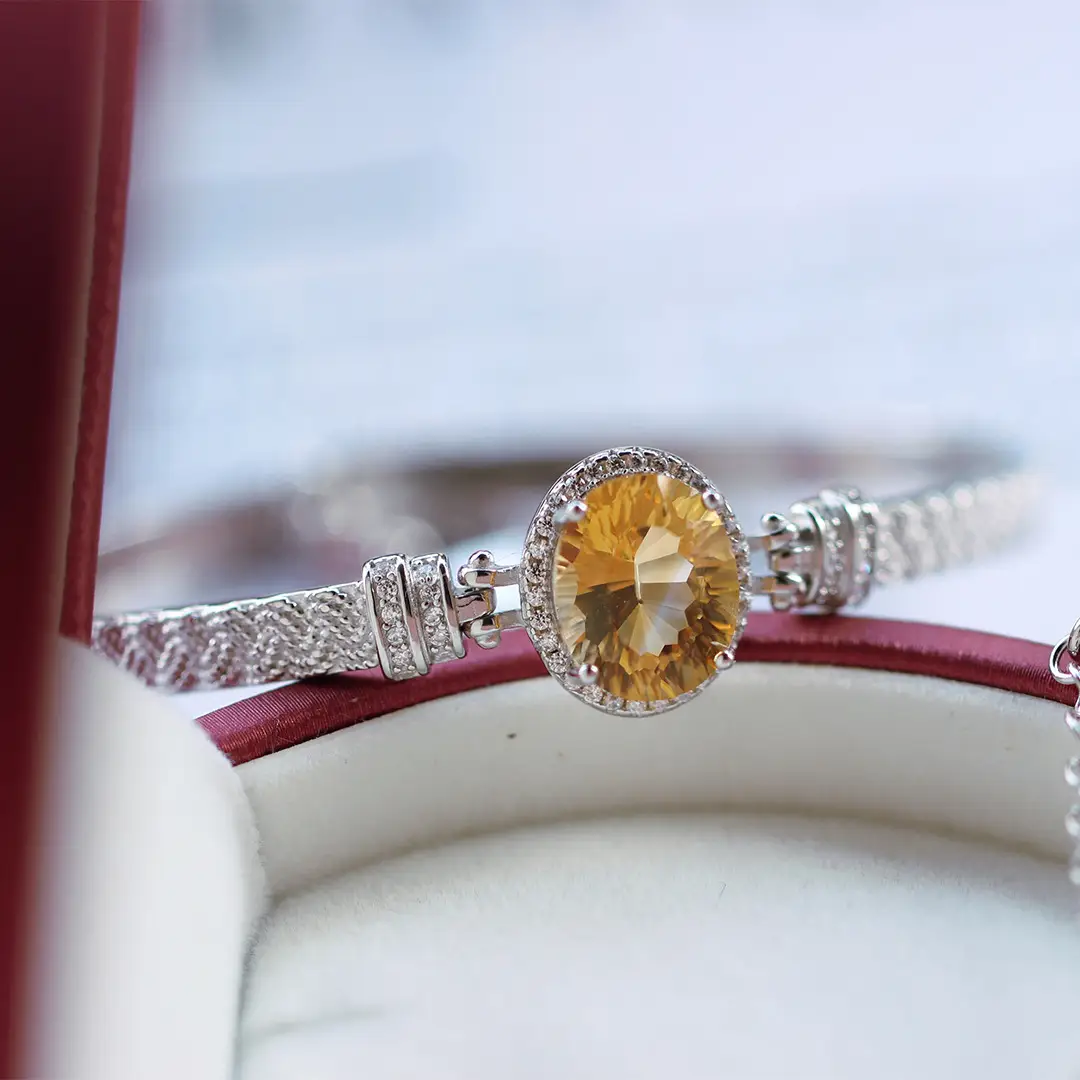 Citrine Silver Bracelet S925 Sterling Silver Inlaid Diamond