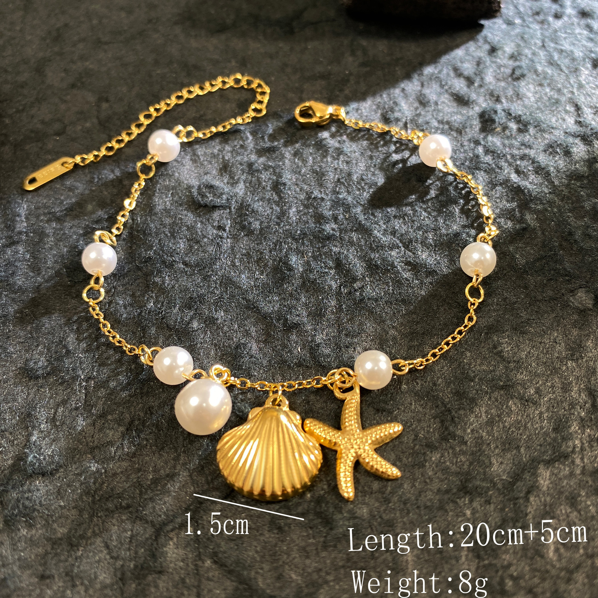 Titanium Steel Ocean Starfish Pearl Shell Bracelet