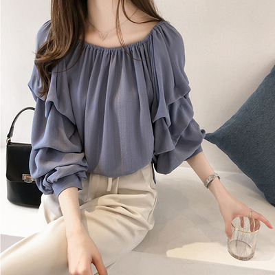 Flowy Long-sleeve Chiffon Top With A Relaxed Layered Design