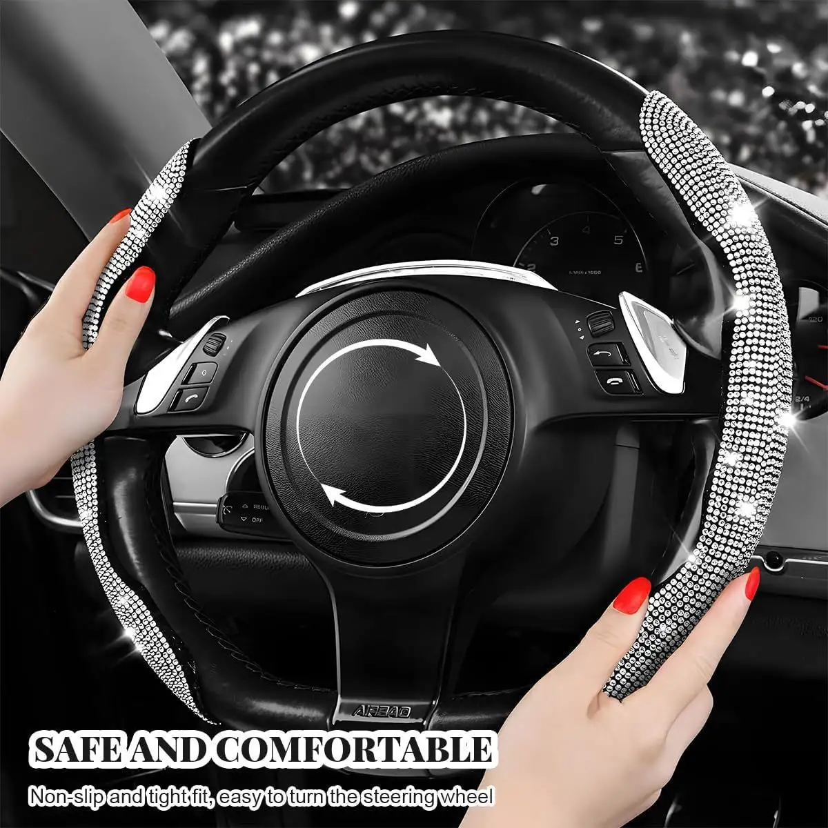 Fashionable Wear-Resistant Non-Slip Diamond-Embellished Steering Wheel Cover Clasp