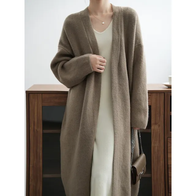 Womens Casual Long sleeve Solid color Sweater Cardigan Brown - Shop at LoveMi