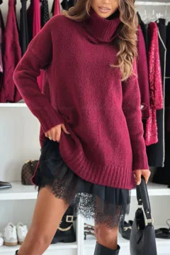 Women's Two-piece Set With Knitted Top And Lace-trimmed Dress - Rose - View 1