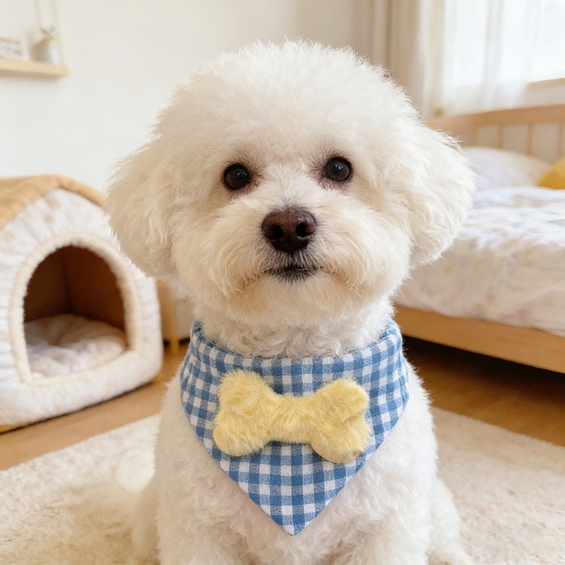 Pet Plaid Plush Bone Bow Saliva Towel thumbnail 3