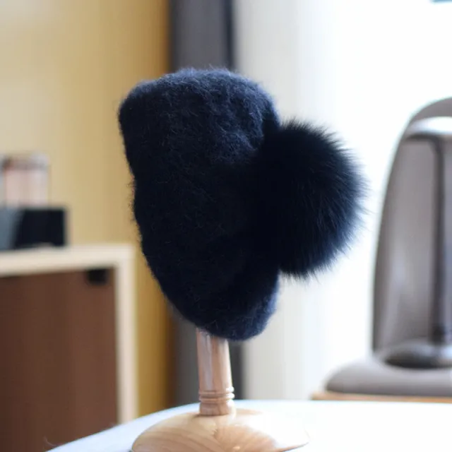 Women's Autumn And Winter Fox Fur Ball Knitted Warm Pile Heap Cap Black - Shop at LoveMi