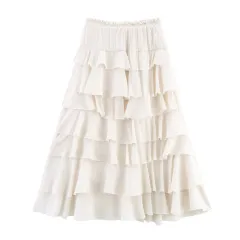 Summer European And American Style Laminated Decoration Midi Skirt Skirt - View 1