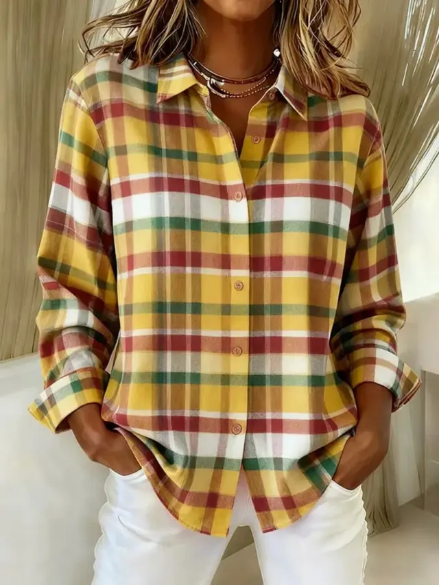 Womens Unique Plaid Print Trendy Long Sleeve Shirt Sh120150107 2Xl - Shop at LoveMi