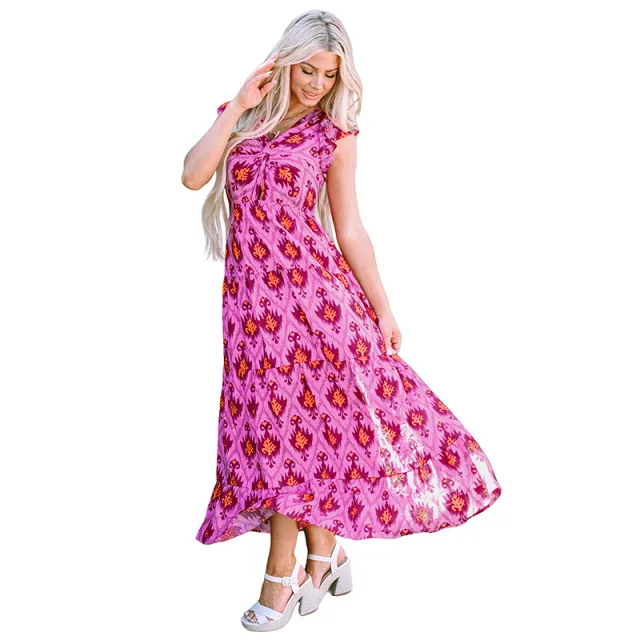 Women's European And American Leisure Style Printed Pleated Waist Tight Long Dress P3010 - Shop at LoveMi