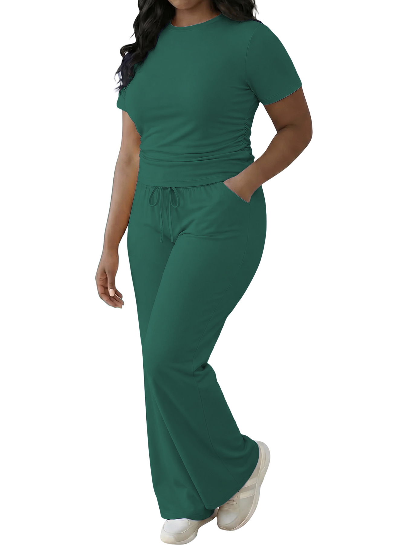 Womens Solid-color Top And Pants Set 7