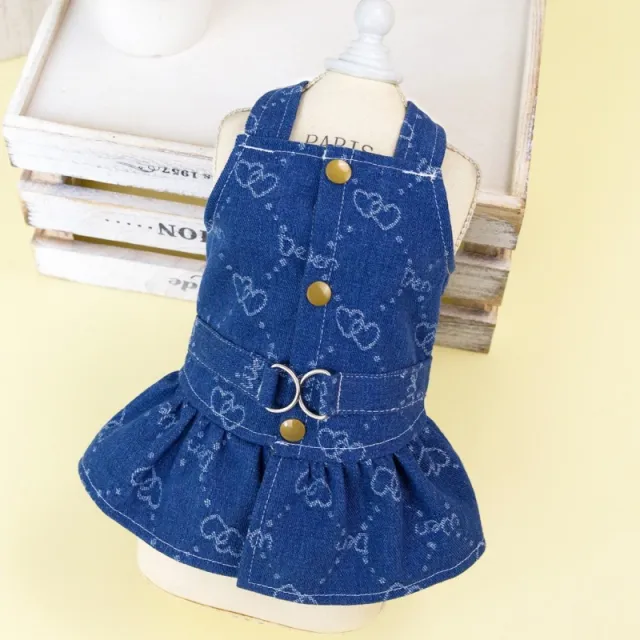 Teddy Bichon Pet Spring And Autumn Thin Denim Princess Dress Small Dog Cute Dress Denim Brace Skirt - Shop at LoveMi