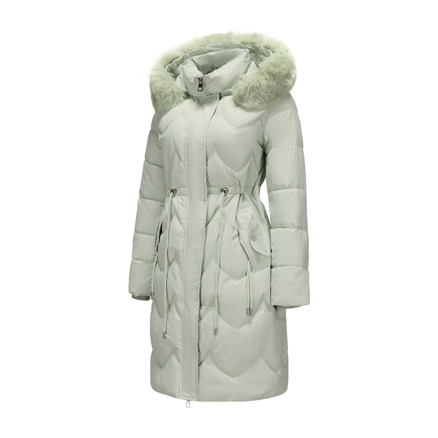 Big Fur Collar Mid-length Thickened Waist-cinching Cotton Coat - Image 2