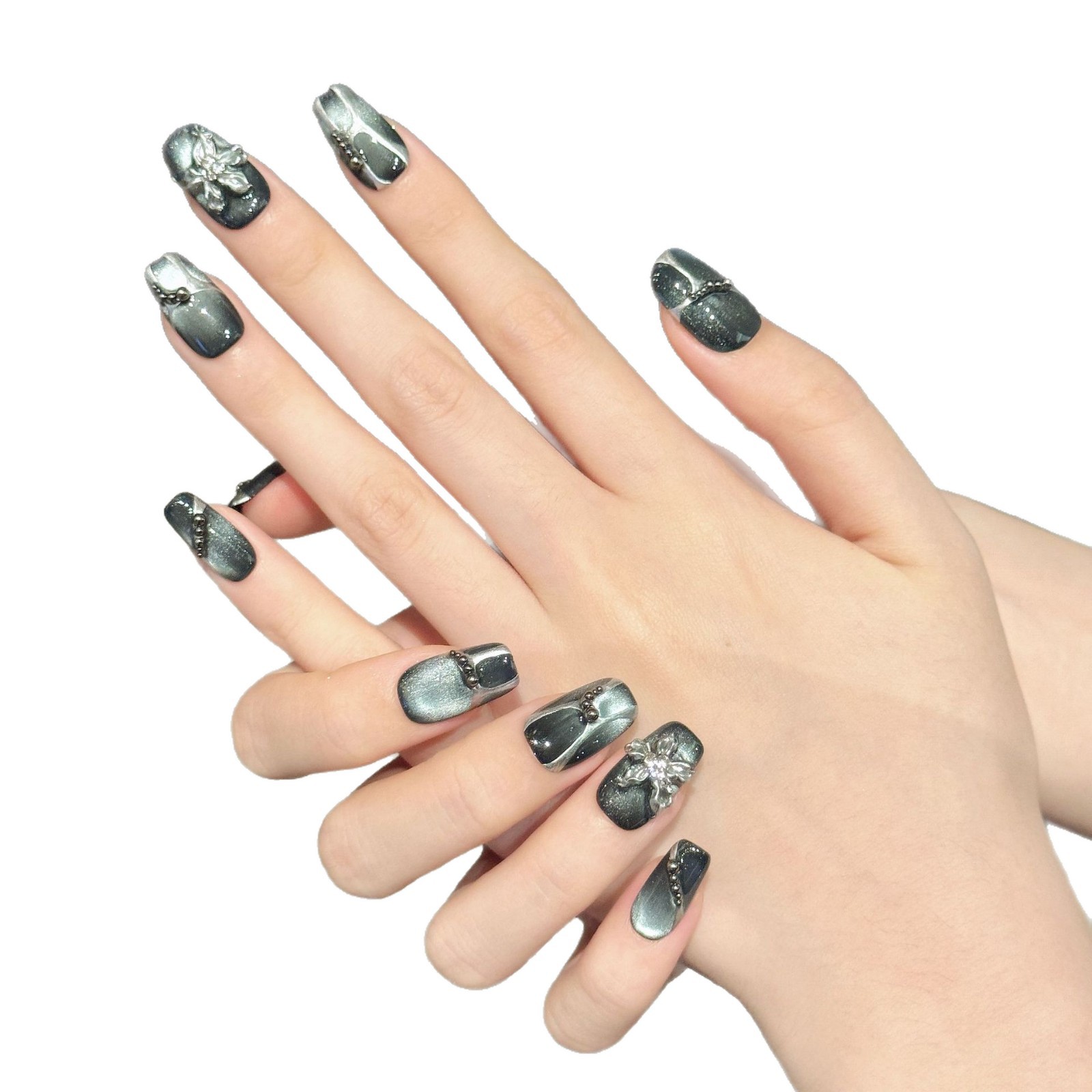Creative Handcrafted Carved-Design Cat-Eye Short Nails