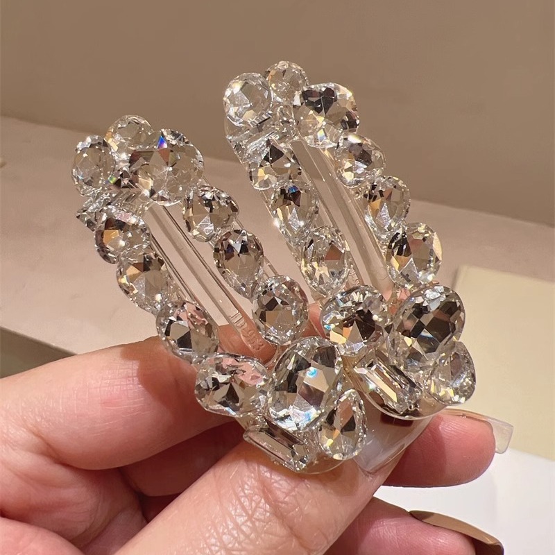 Shiny White Crystal Barrettes Bang Side Clip