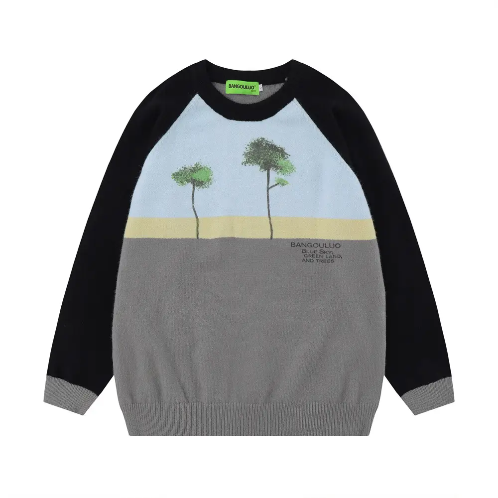 Color Contrast Patchwork Round Neck Sweater Bf Idle Style Women