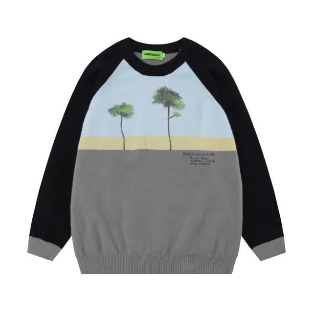 Color Contrast Patchwork Round Neck Sweater Bf Idle Style Women Gray - Shop at LoveMi