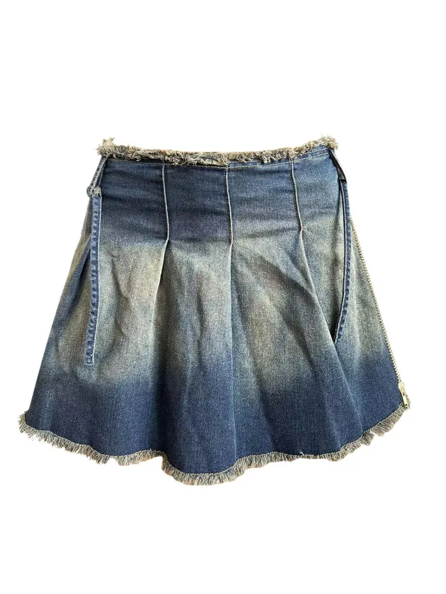 Embroidered Top Pleated Skirt Suit Short Skirt Blue - Shop at LoveMi