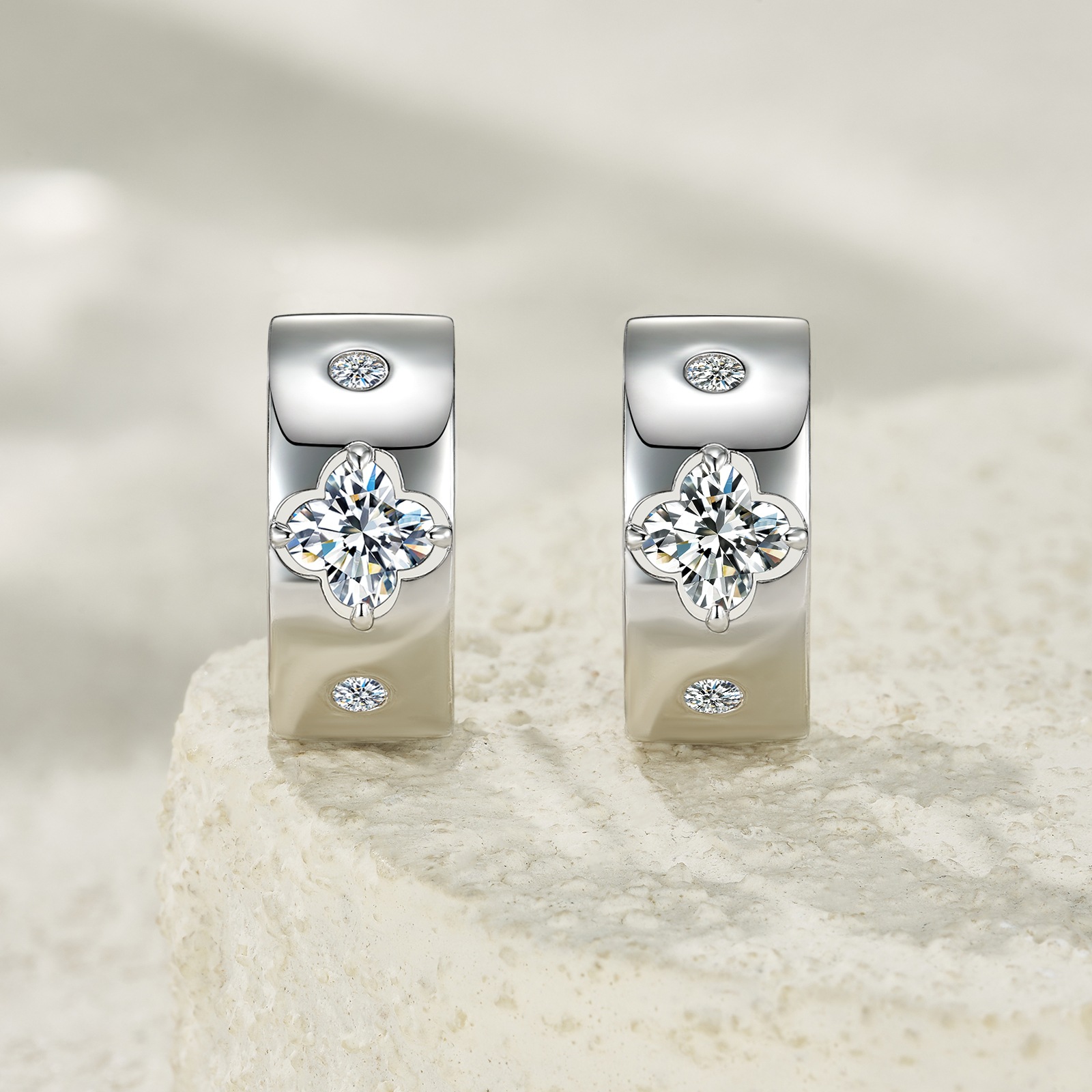 S925 Silver Moissanite Cross-Border Sterling Silver Flower Earrings With A Light Luxury